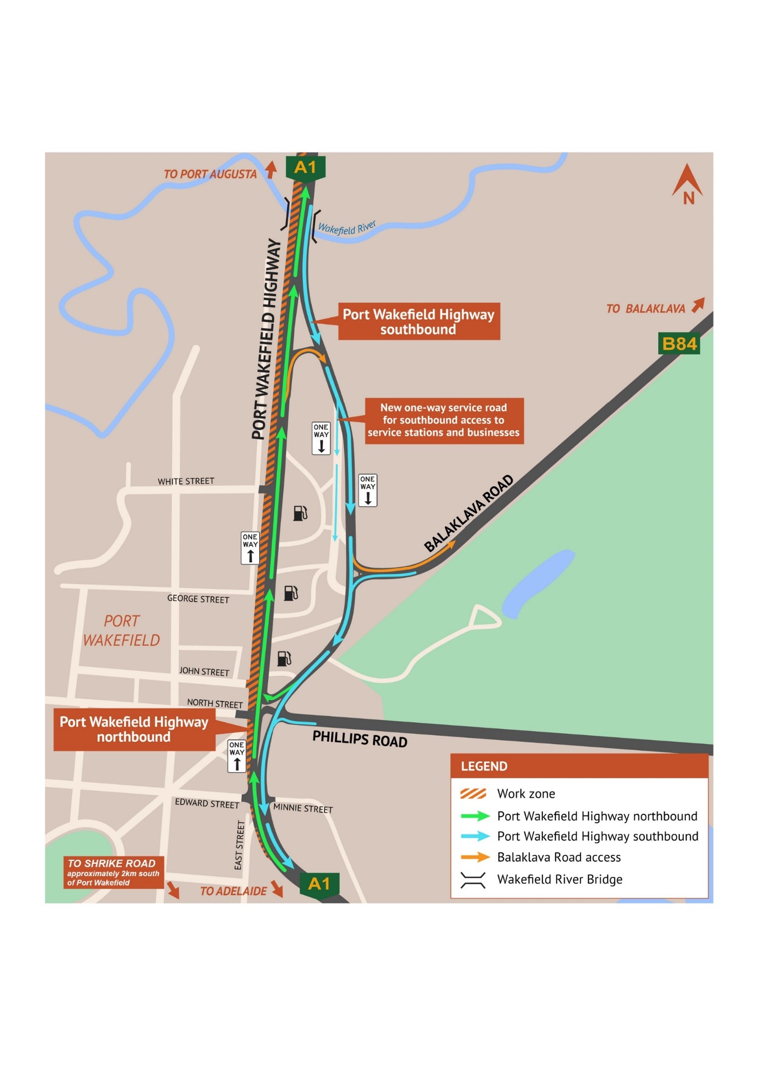 Map of Port Wakefield long weekend traffic arrangements