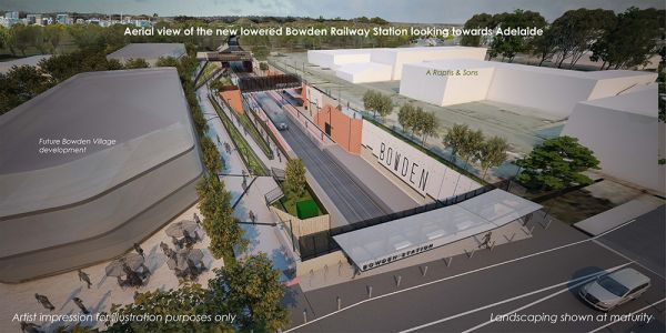 Artist Impression - Bowden Railway Station - looking towards Adelaide