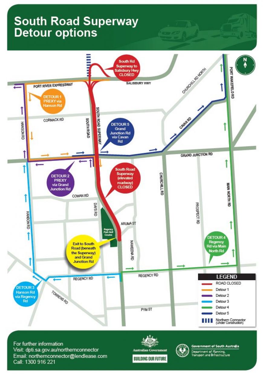 Map of South Road Superway detour options
