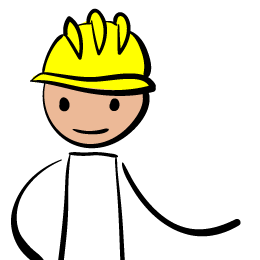 Cartoon of a man with a construction helment on.