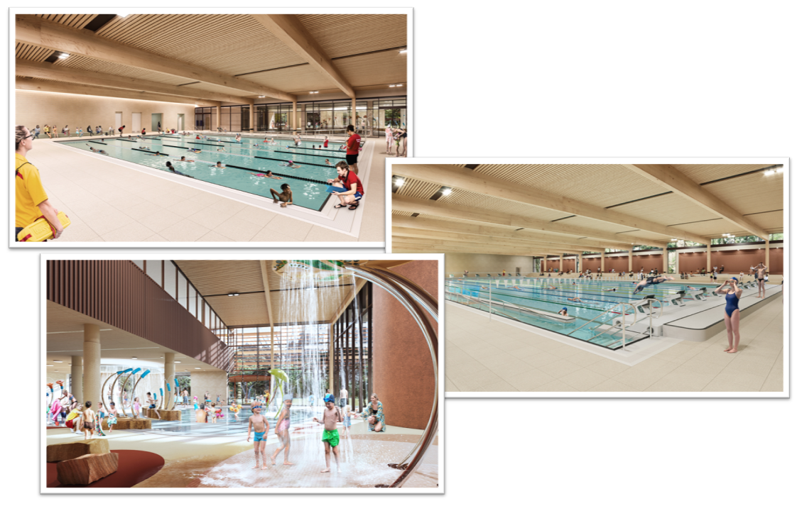 Montage of images showing artist impressions of new Adelaide Aquatic Centre interiors 