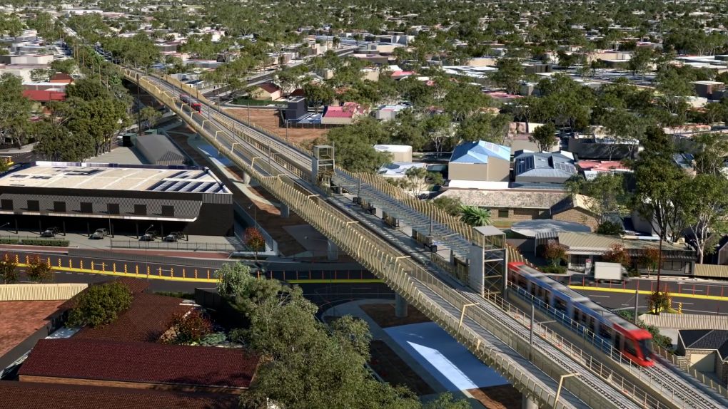 A render of the Marion/Cross Roads Tram overpass
