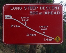 Road sign - long steep descent ahead