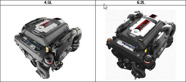 An image of the 4.5L engine on the left and the 6.2L engine on the right