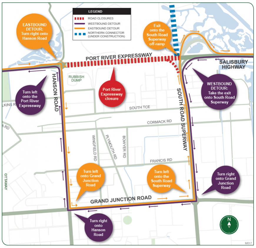 Port River Expressway closure and detour