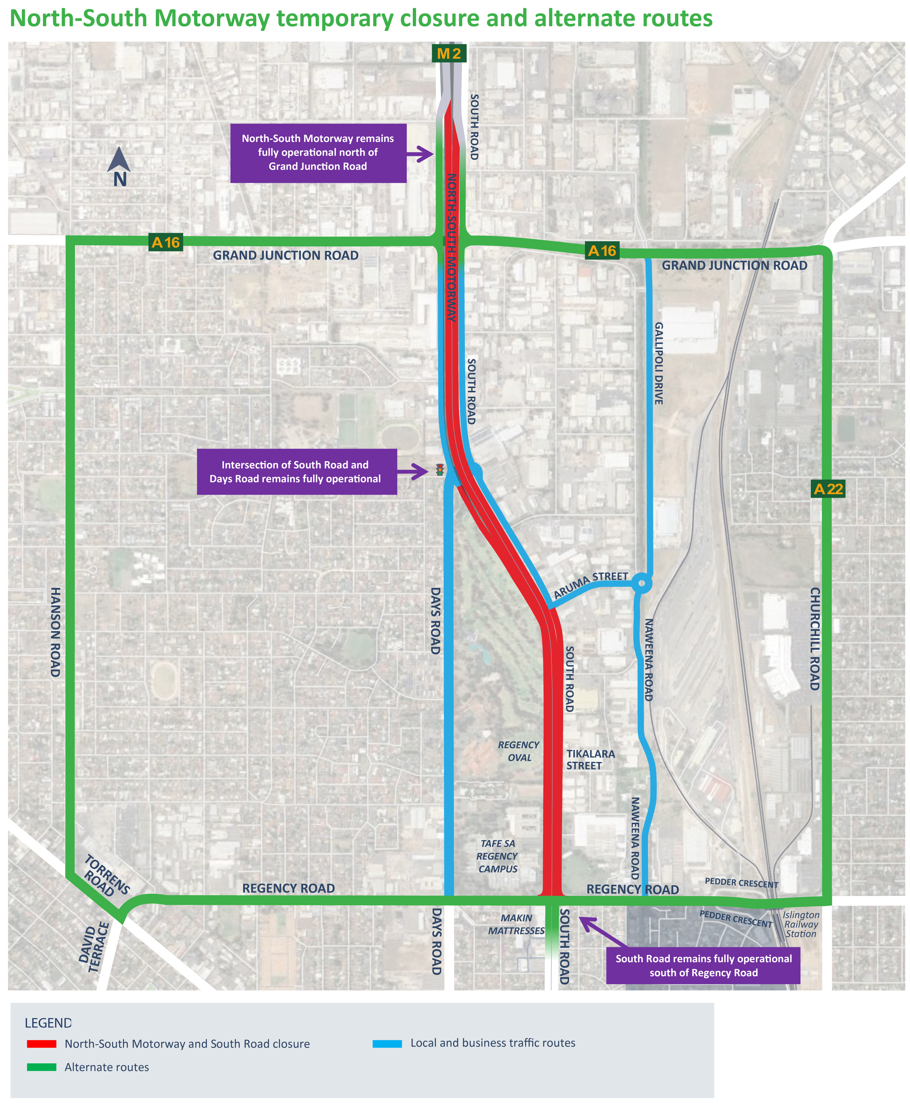 North-South Motorway temporary closure and alternate routes