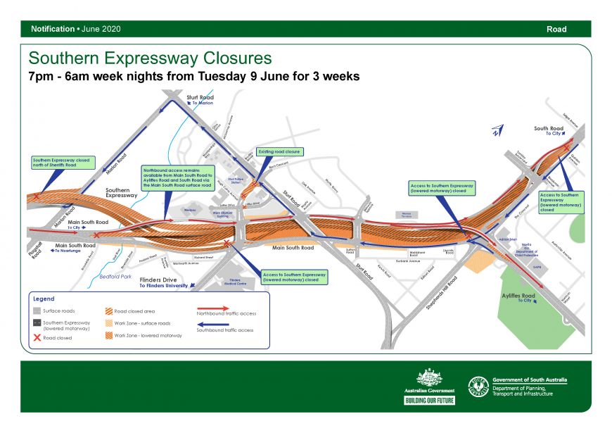 Southern Expressway closures 7pm-6am from Tues 9 June for 3 weeks