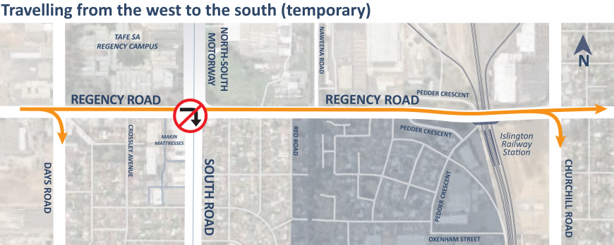 Regency Road access travelling from the west to the south