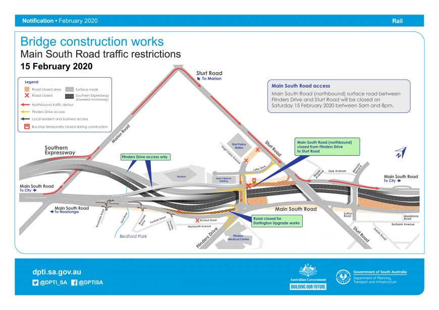 Bridge construction works - Main South Road traffic restrictions 15/2/2020