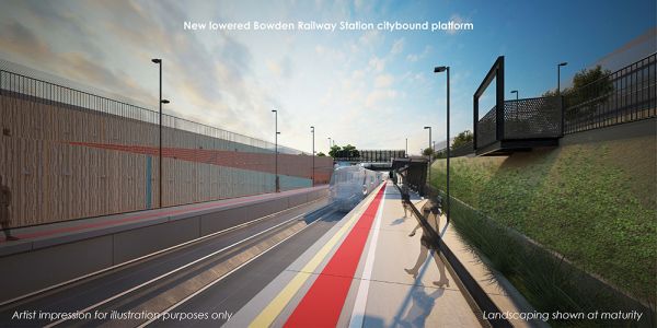 Artist Impression - Bowden Railway Station - city bound platform