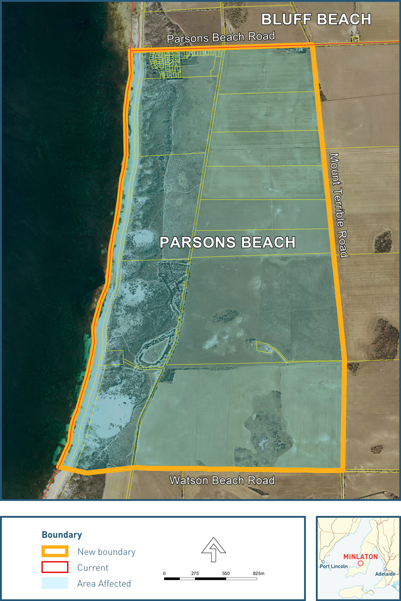 A map showing the new Parsons Beach boundary