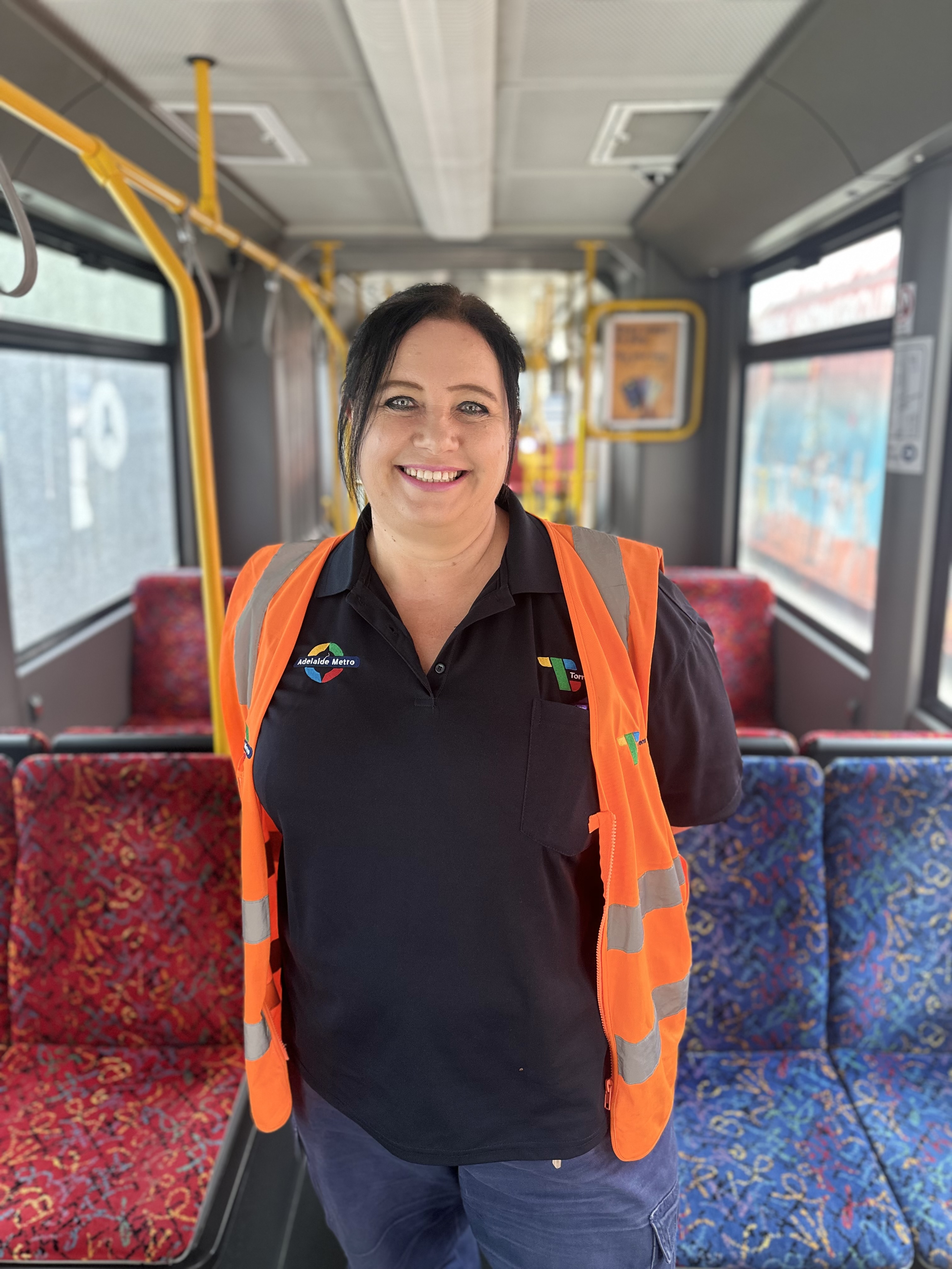 Tram driver Carolyn Hughes in the tram