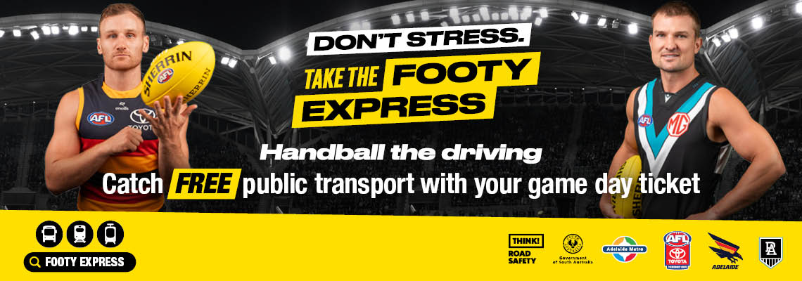 Rory Laird and Ollie Wines encourage you to take the free Adelaide Metro Footy Express