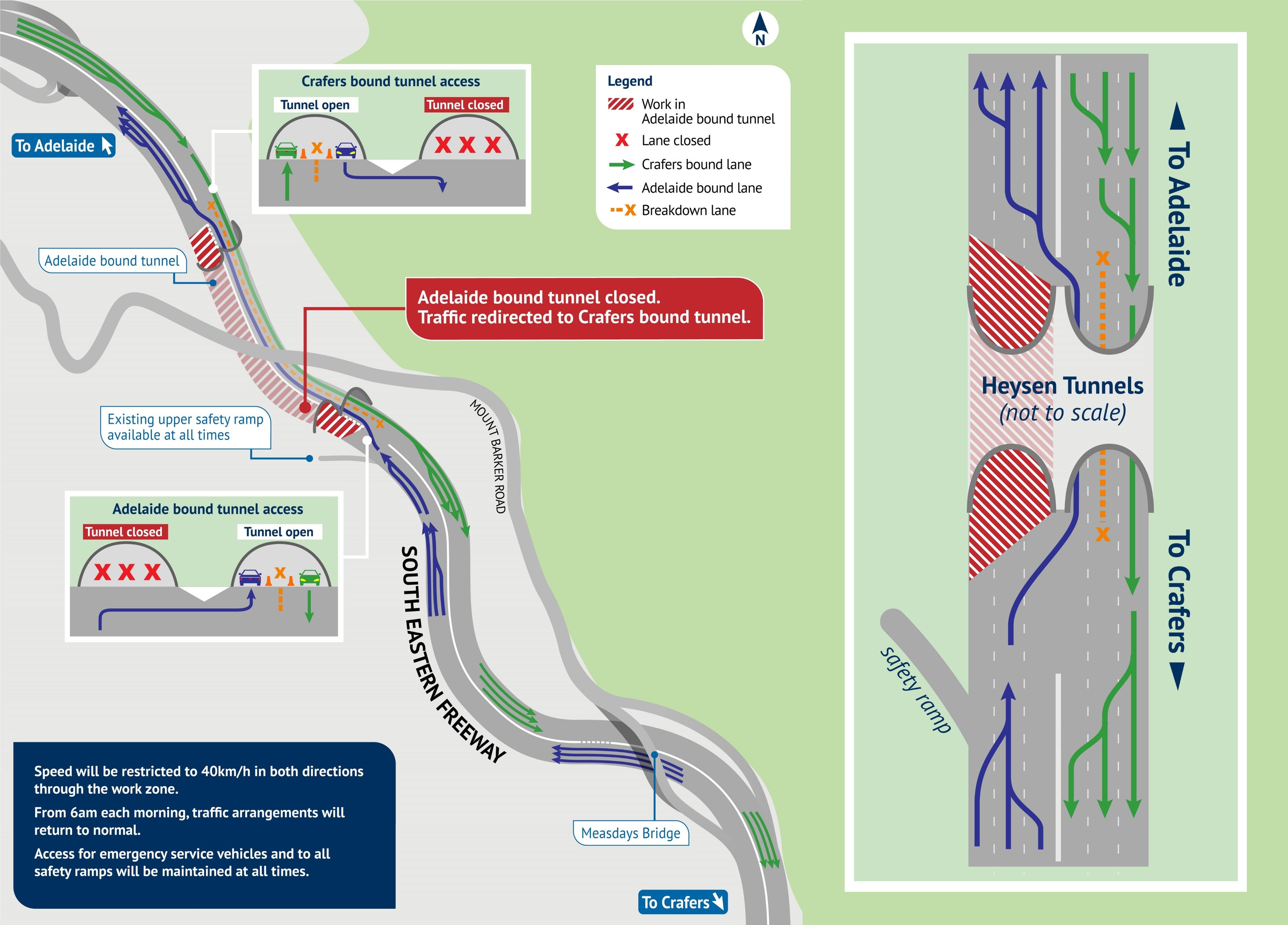 A map showing the traffic configuration during the Heysen Tunnels works.