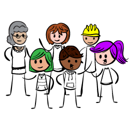 Cartoon of a group of people.