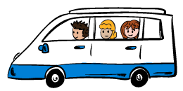 Cartoon of people in a car.