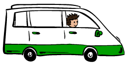 Cartoon of a person in a car.