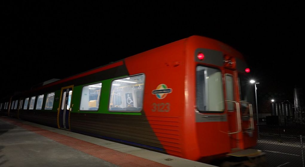 A train driving at night