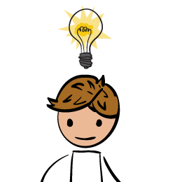 Cartoon of a man with a light bulb above his head.